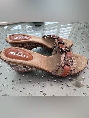 Sesto Meucci Braided Wedge Slide Sandals Snakeskin & Suede Size 7 Made In Italy